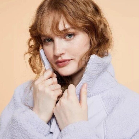 New POPFLEX Blogilates Lavender Teddy Jacket Coat Outerwear Cloud Marshmallow - Picture 3 of 5